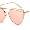 Audrey retro aviator sunglasses by Fox Shades with gold frame and soft pink lenses.