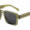 Olive green square sunglasses with dark lenses, stylish and modern design for women