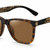 Tortoiseshell sunglasses with gold patterned arms, polarized lenses, UV protection, stylish women's eyewear
