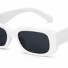 White rectangular sunglasses with black lenses, stylish women's UV protection eyewear