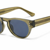 Olive green round sunglasses with blue lenses for women's fashion