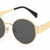 Gold round sunglasses with black lenses and sleek arms, stylish women's sunwear with UV protection