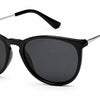 Stylish black cat-eye sunglasses with silver arms, UV protection, polarized lenses for women