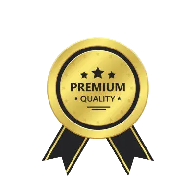 Premium quality gold seal with black ribbon, symbolizing luxury and excellence in product standards.