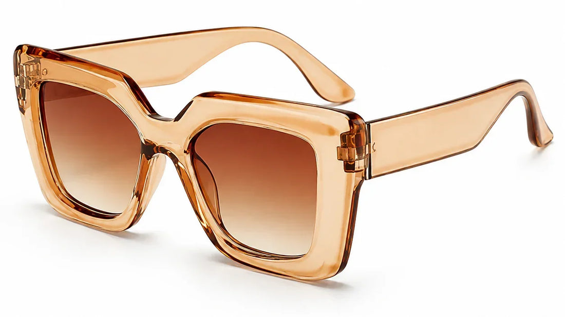 Stylish amber square sunglasses with gradient lenses, UV protection, and modern frame design