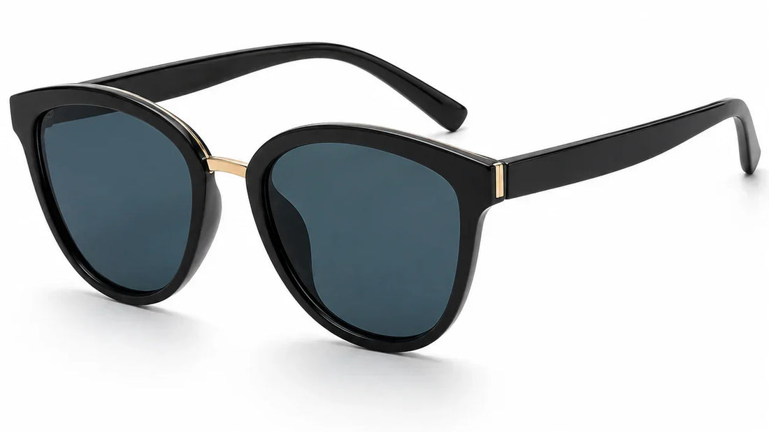 Stylish black cat-eye sunglasses with gold accents and polarized lenses for women