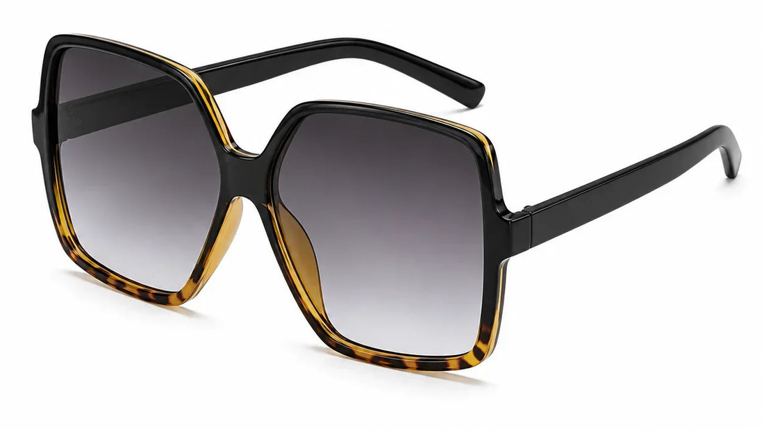 Stylish oversized square sunglasses with tortoiseshell frame and gradient lenses, UV protection