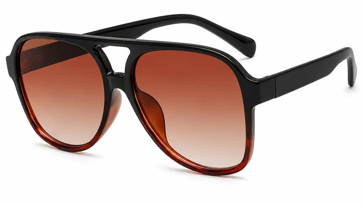 Stylish women's aviator sunglasses with gradient brown lenses and black frames, UV protection