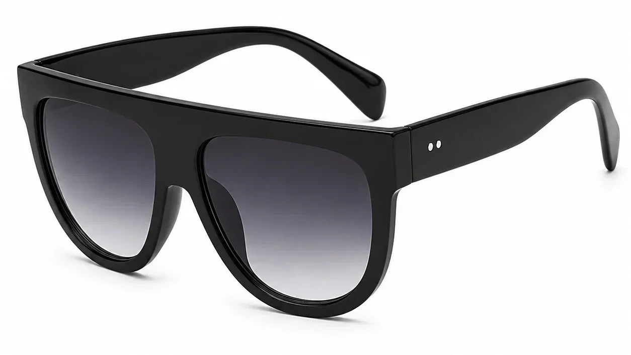 Stylish black oversized sunglasses with gradient lenses, UV protection, and modern frame design for women.