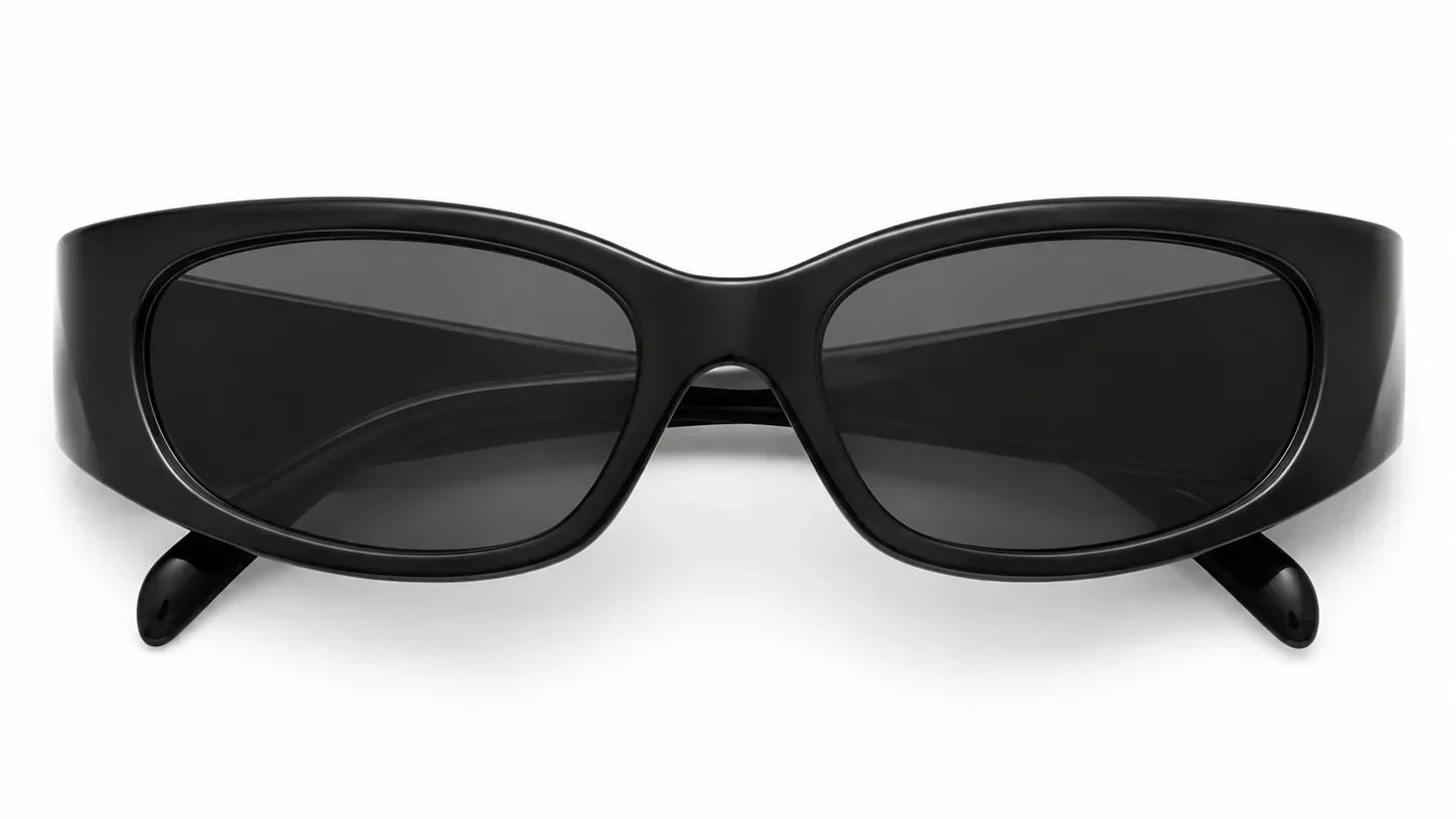 Black oval sunglasses with UV protection and polarization for women, stylish and trendy design