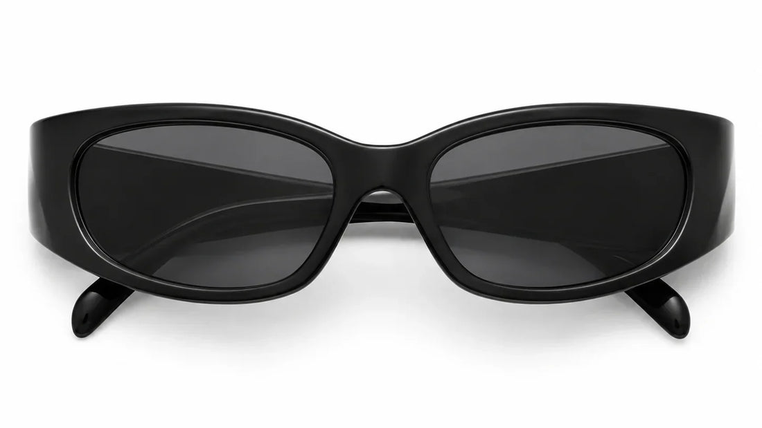 Black oval sunglasses with UV protection and polarization for women, stylish and trendy design