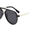 Stylish black aviator sunglasses with gold accents, UV protection, and polarized lenses for women.