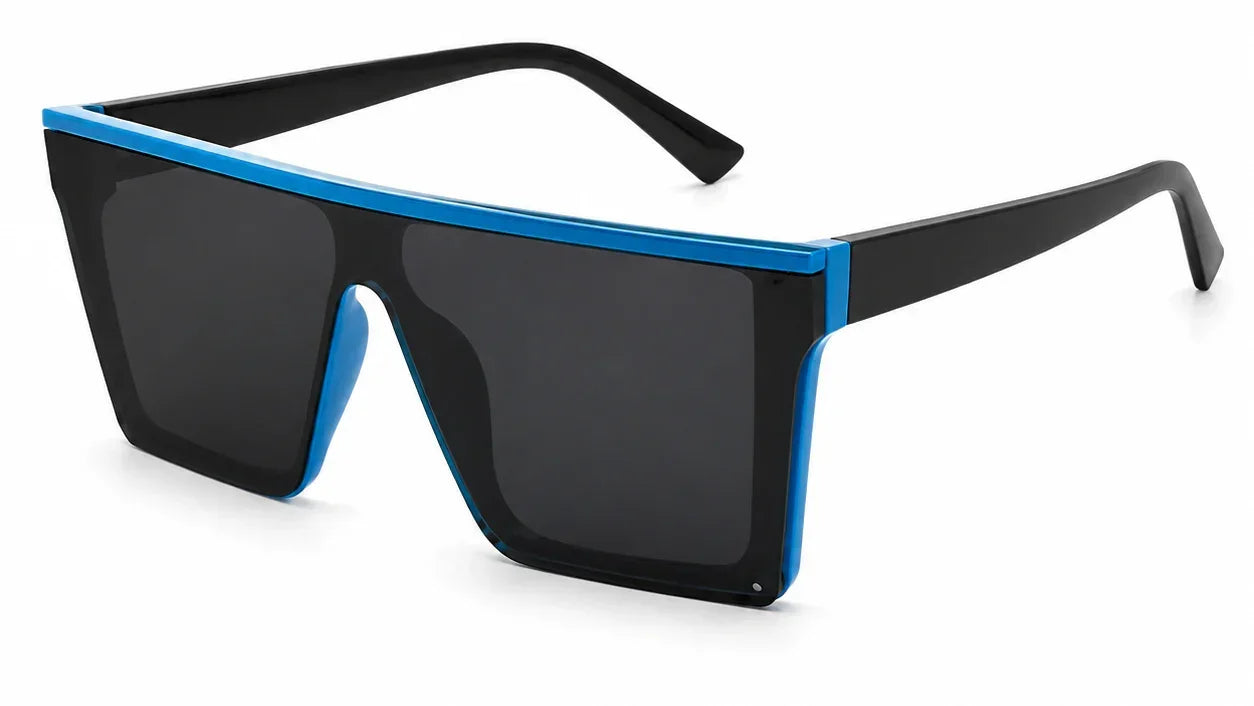 Bold black and blue oversized sunglasses with UV protection and polarization for women