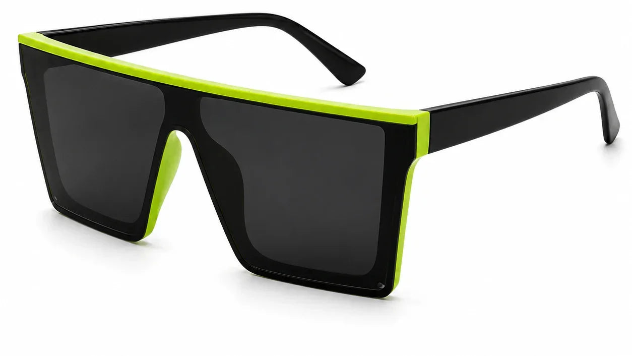 Bold black and neon green oversized sunglasses with UV protection and polarized lenses for women