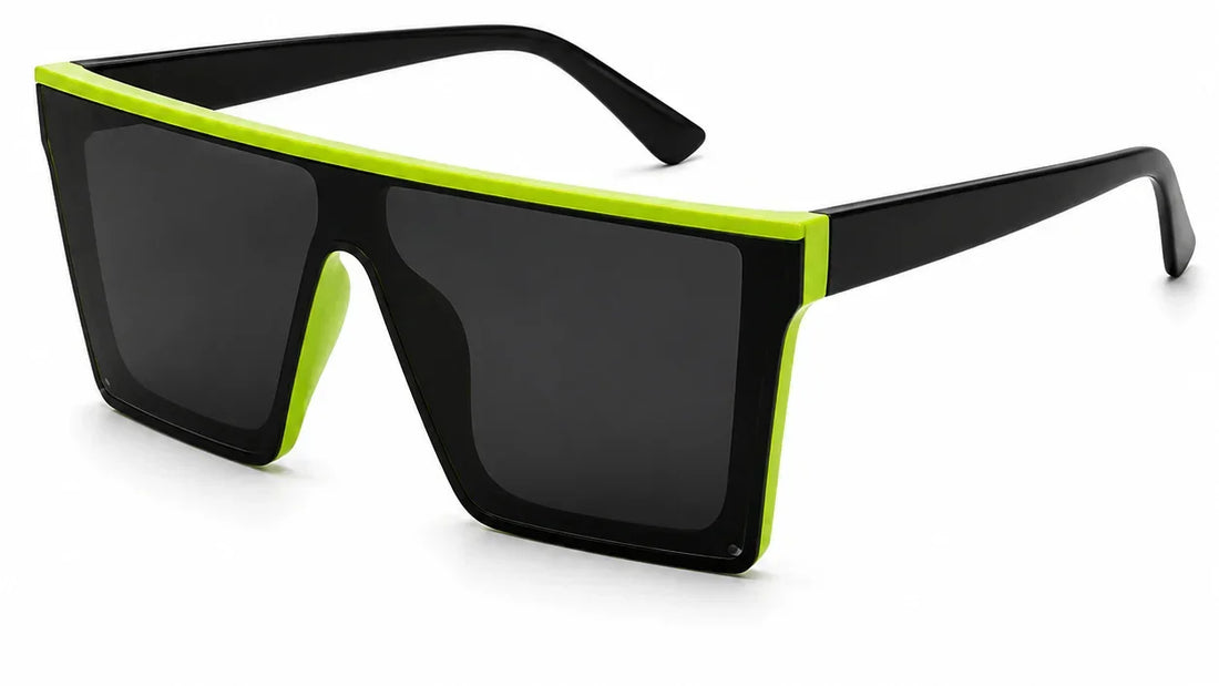 Bold black and neon green oversized sunglasses with UV protection and polarized lenses for women