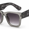 Stylish women's square sunglasses with gray gradient lenses and marbled frames, UV protection