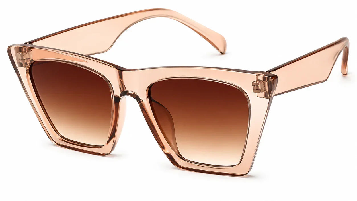 Stylish women's cat-eye sunglasses with gradient brown lenses and translucent frames, UV protection
