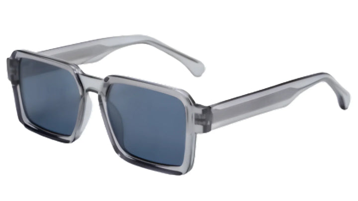 Stylish square-frame sunglasses with blue polarized lenses and translucent gray frames