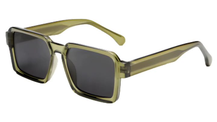 Olive green square sunglasses with dark lenses, stylish and modern design for women