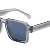 Stylish square-frame sunglasses with blue polarized lenses and translucent gray frames