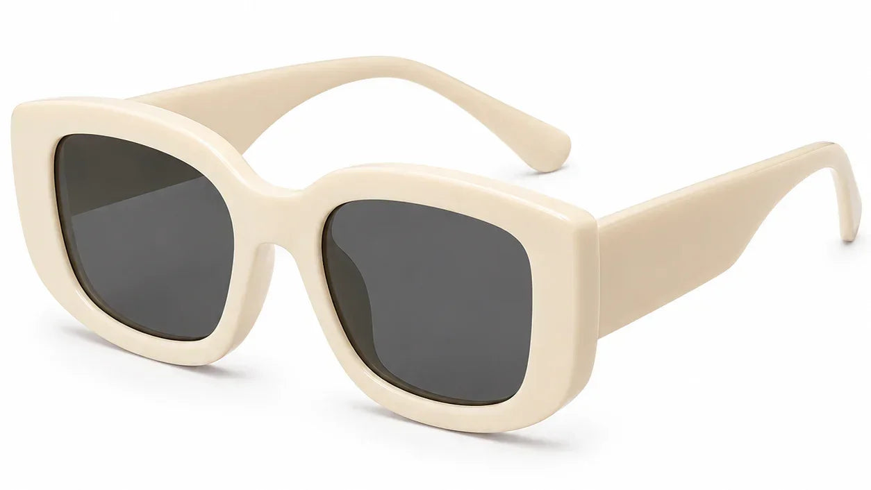Cream oversized square sunglasses with dark lenses, stylish women's UV protection eyewear
