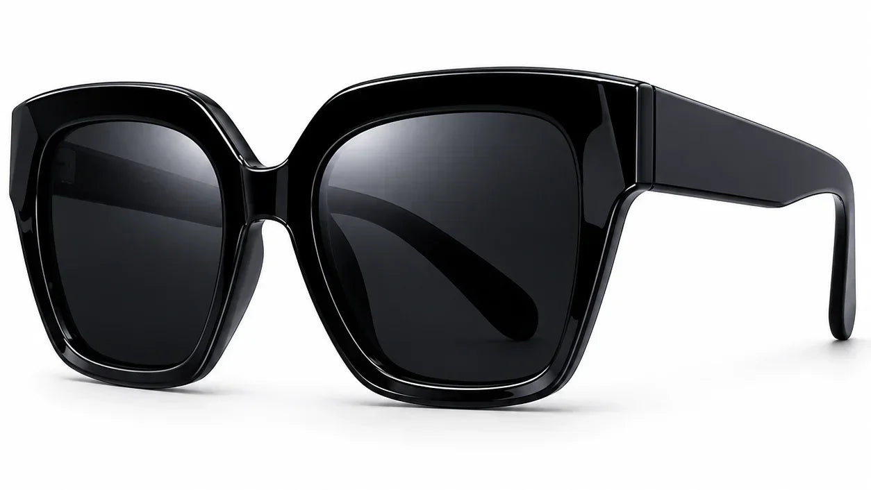 Stylish black oversized square sunglasses with UV protection and polarization for women