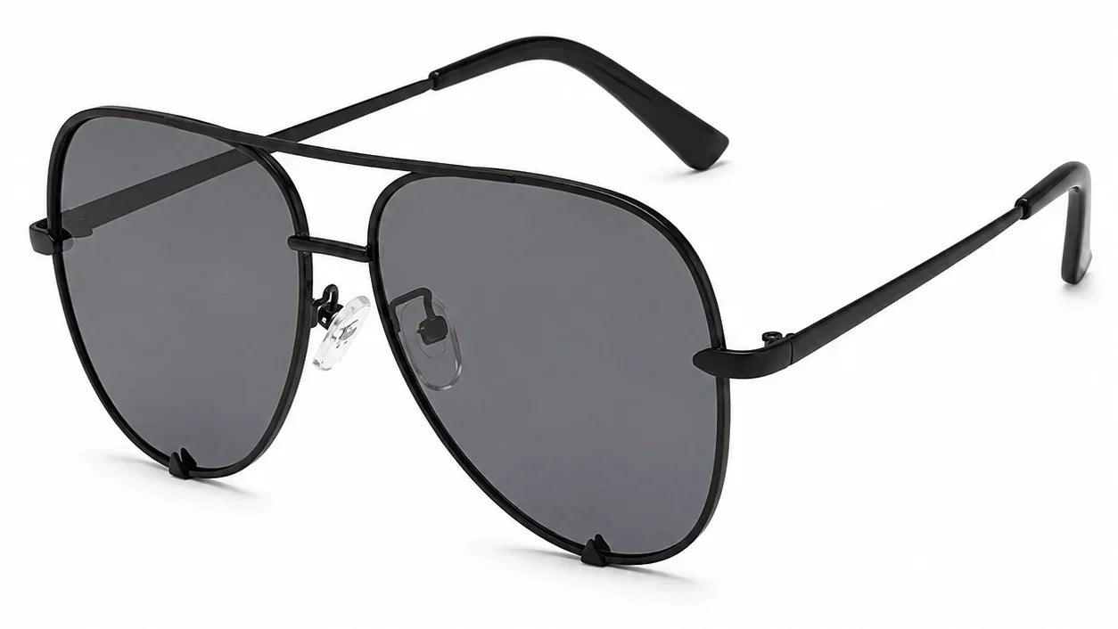 Stylish black aviator sunglasses with gray polarized lenses for women, UV protection, trendy design
