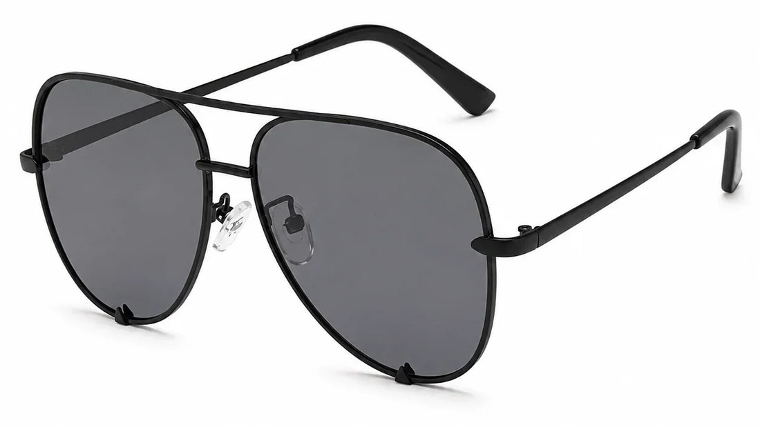Stylish black aviator sunglasses with gray polarized lenses for women, UV protection, trendy design
