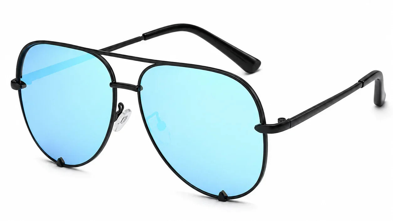 Stylish aviator sunglasses with blue mirrored lenses and black frame, UV protection, polarized