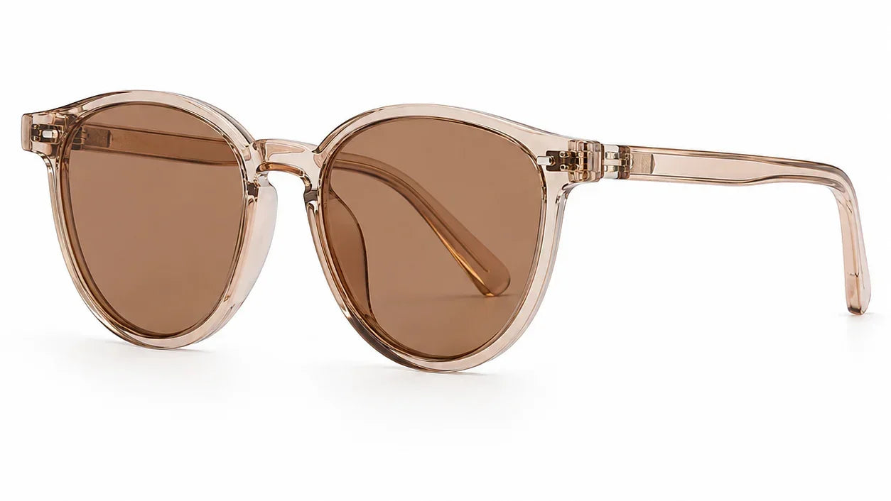 Stylish women's sunglasses with brown polarized lenses and translucent frames, UV protection