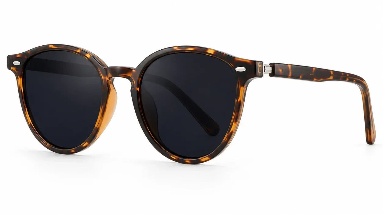 Tortoiseshell round sunglasses with polarized UV protection lenses for women