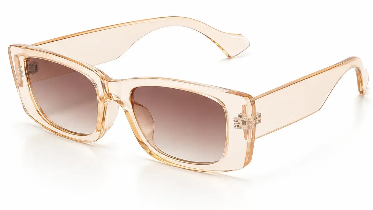 Trendy translucent cat-eye sunglasses with gradient brown lenses, UV protection, stylish women's fashion accessory