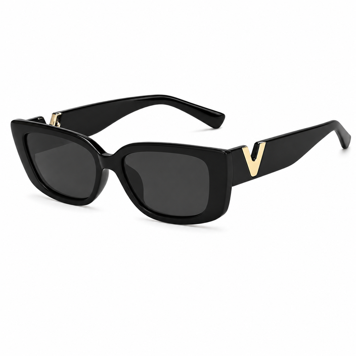 Smalll frame black sunglasses with gold detail