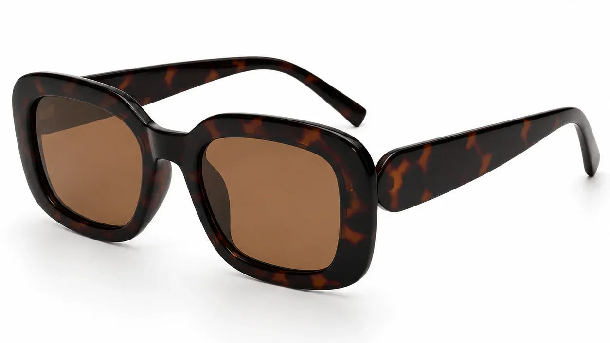Tortoiseshell square sunglasses with brown lenses, UV protection, stylish women's fashion eyewear