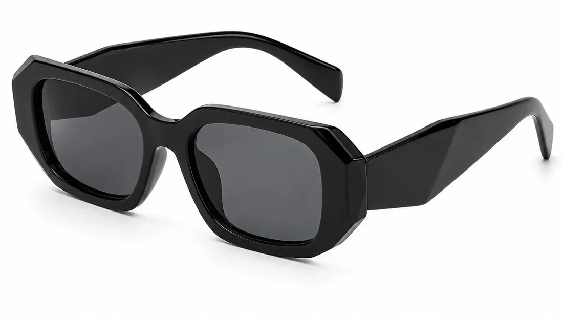 Stylish black geometric sunglasses with UV protection and polarization for women
