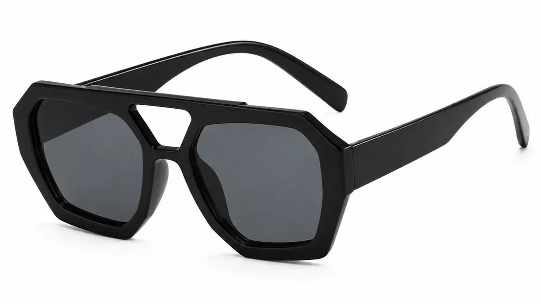 Stylish black geometric sunglasses with UV protection and polarization for women