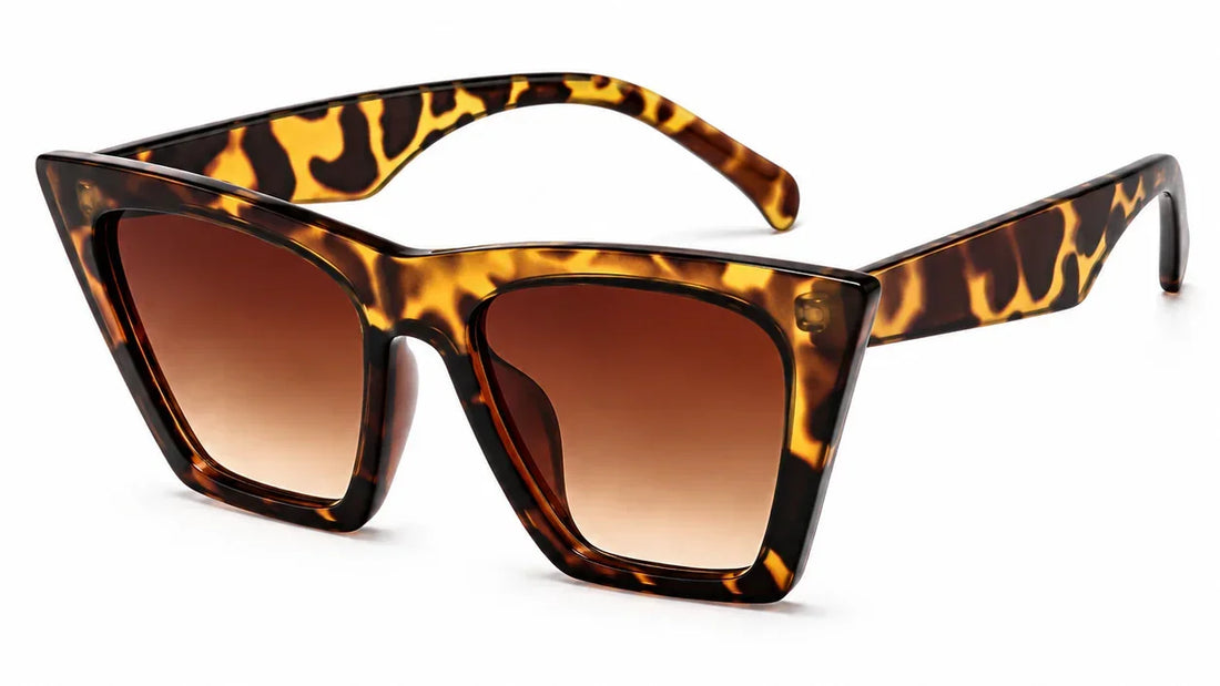 Tortoiseshell cat-eye sunglasses with brown gradient lenses, stylish women's UV protection eyewear