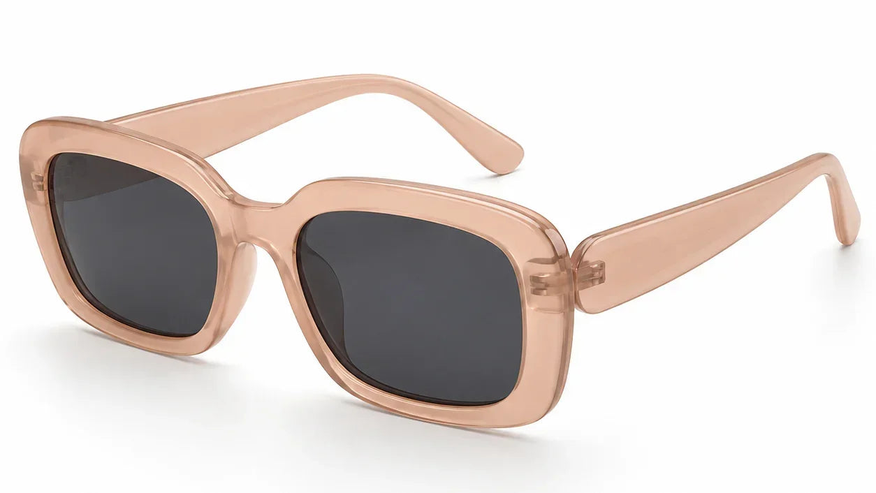 Rose gold square sunglasses with dark lenses, stylish women's UV protection shades
