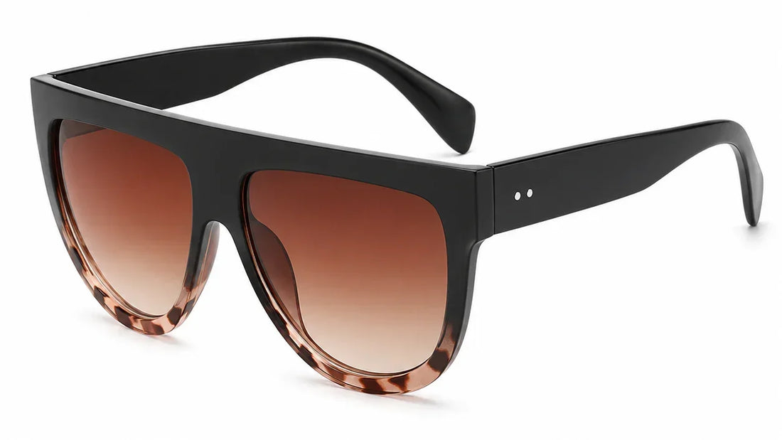 Stylish oversized women's sunglasses with black frame and brown gradient lenses, UV protection
