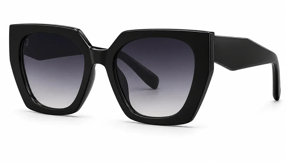 Stylish black cat-eye sunglasses with gradient lenses, UV protection, and modern frame design