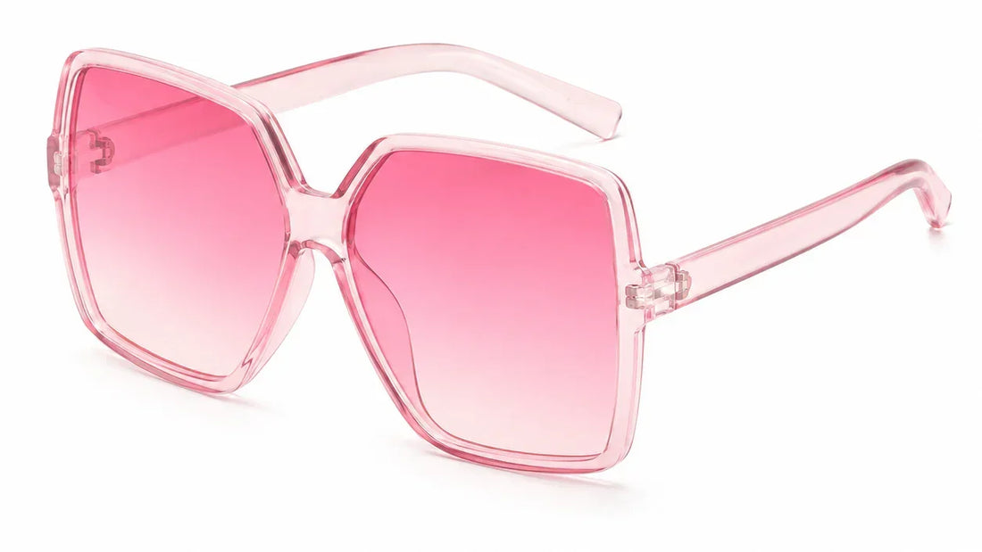 Pink gradient oversized sunglasses with clear frame, UV protection, stylish women's fashion accessory