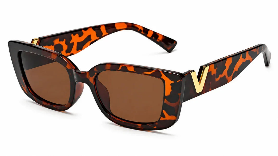 Tortoiseshell cat-eye sunglasses with gold V accent, UV protection, polarized lenses for women