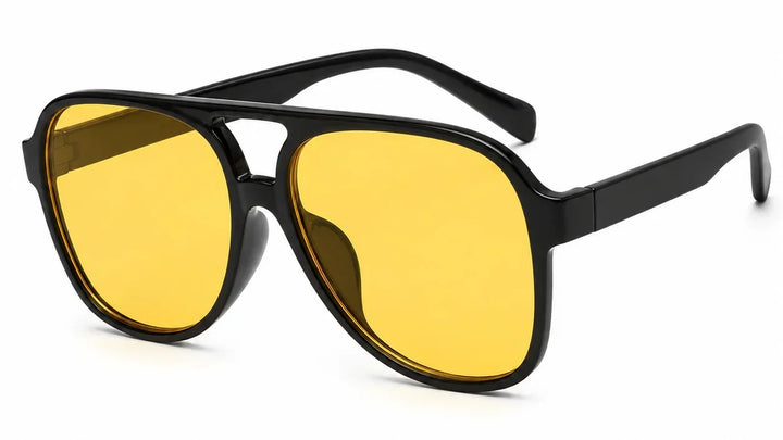 Stylish black aviator sunglasses with yellow lenses, UV protection, polarized for women