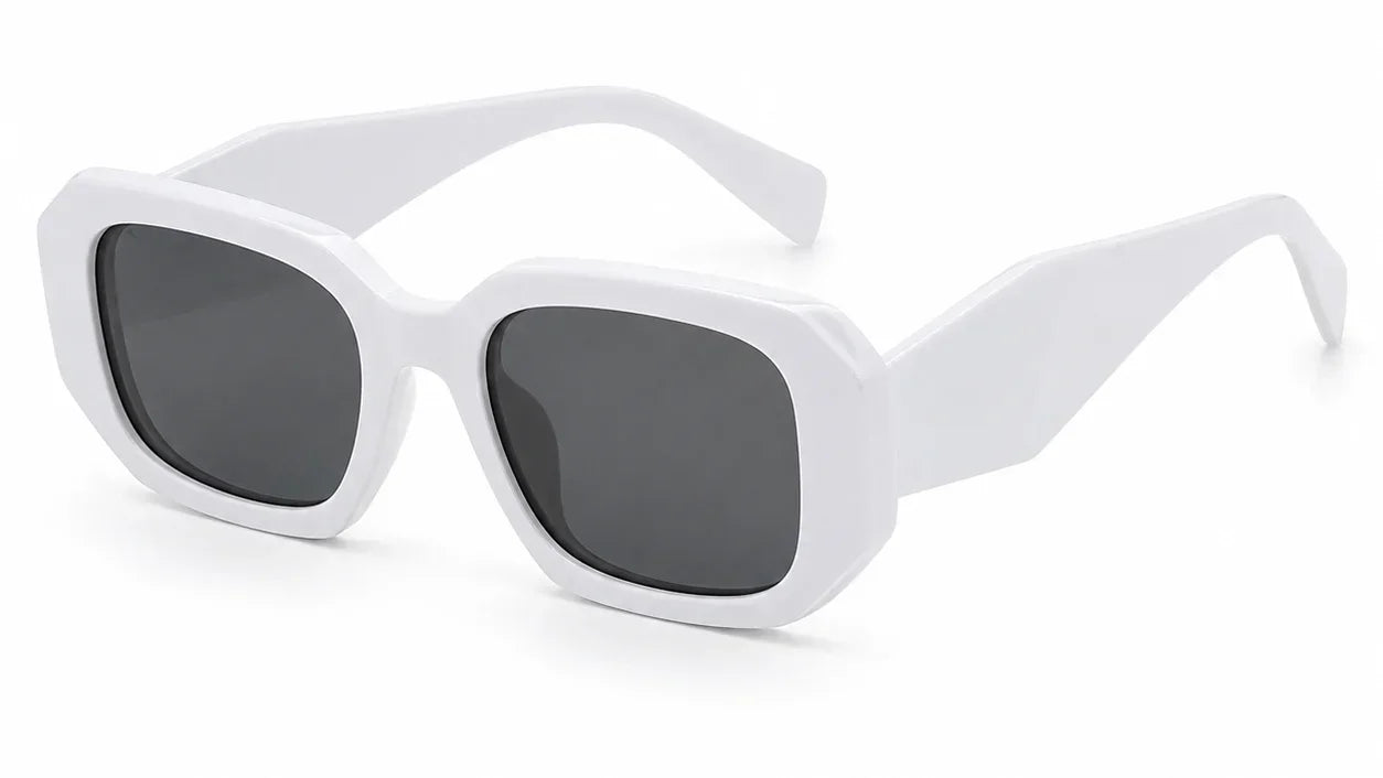 White oversized square sunglasses with dark lenses, stylish women's UV protection shades