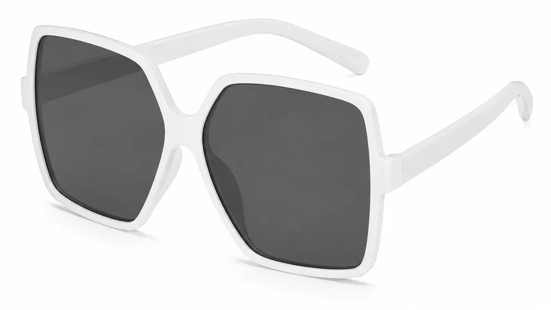 White oversized square sunglasses with dark lenses, stylish UV protection for women