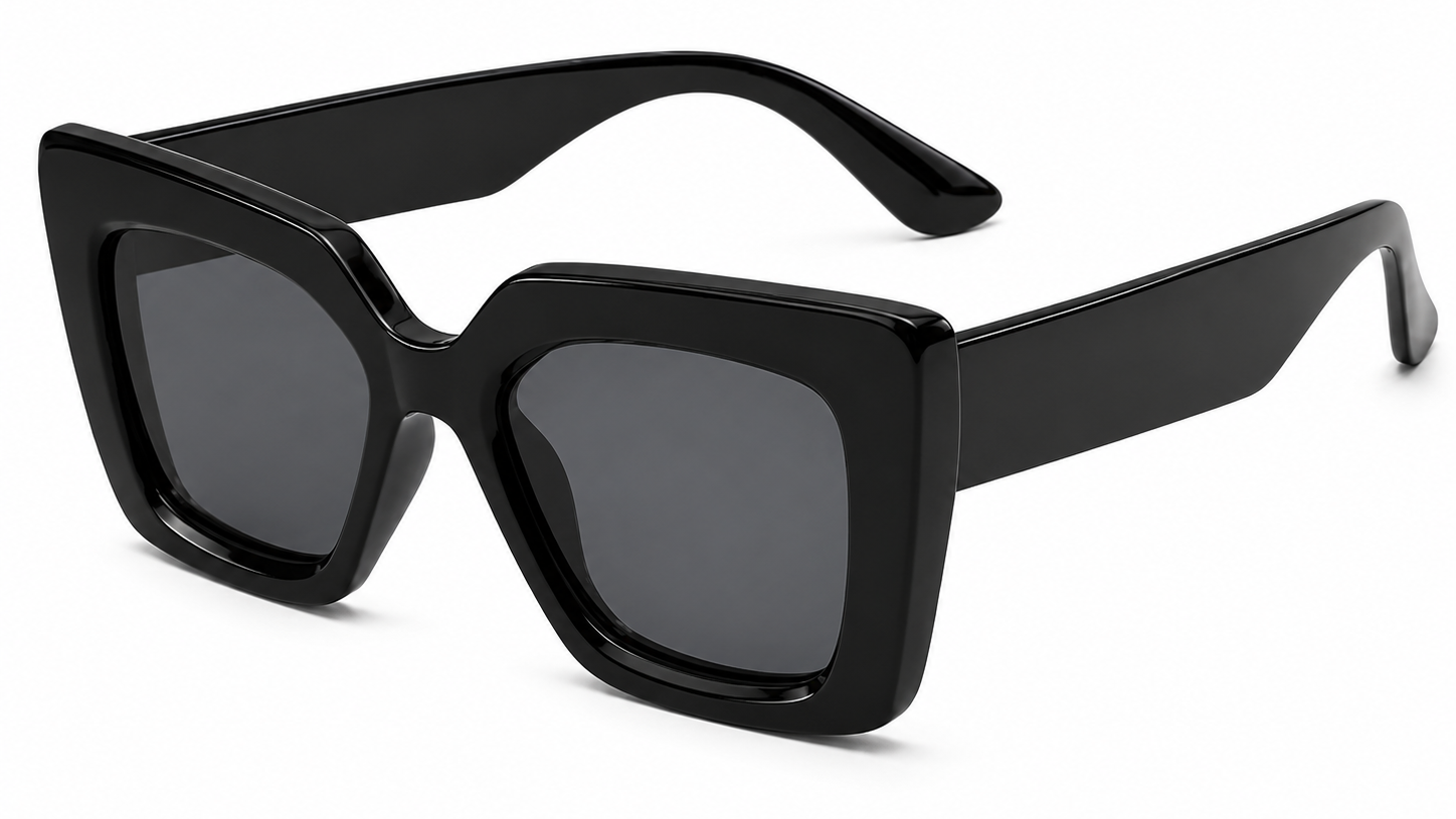Black oversized square sunglasses with UV protection and polarization for women