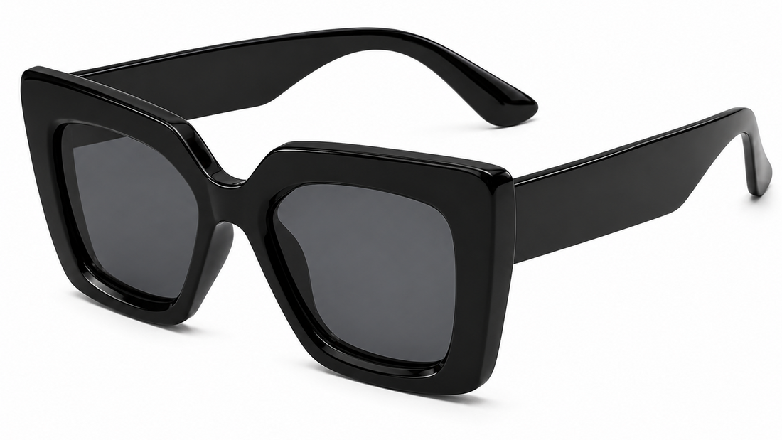 Black oversized square sunglasses with UV protection and polarization for women