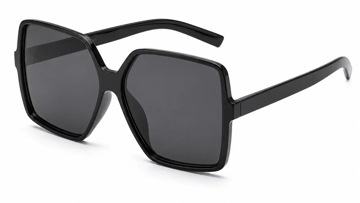 Stylish black oversized square sunglasses with UV protection and polarization for women
