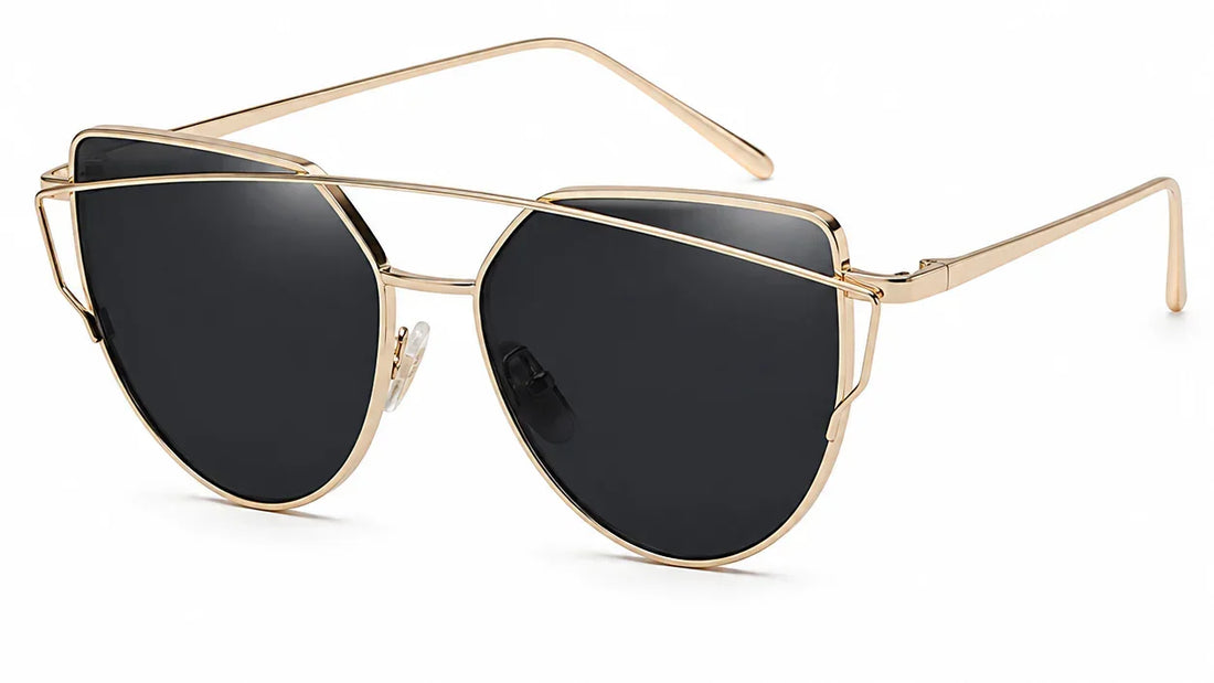 Gold frame cat-eye sunglasses with black polarized lenses for women