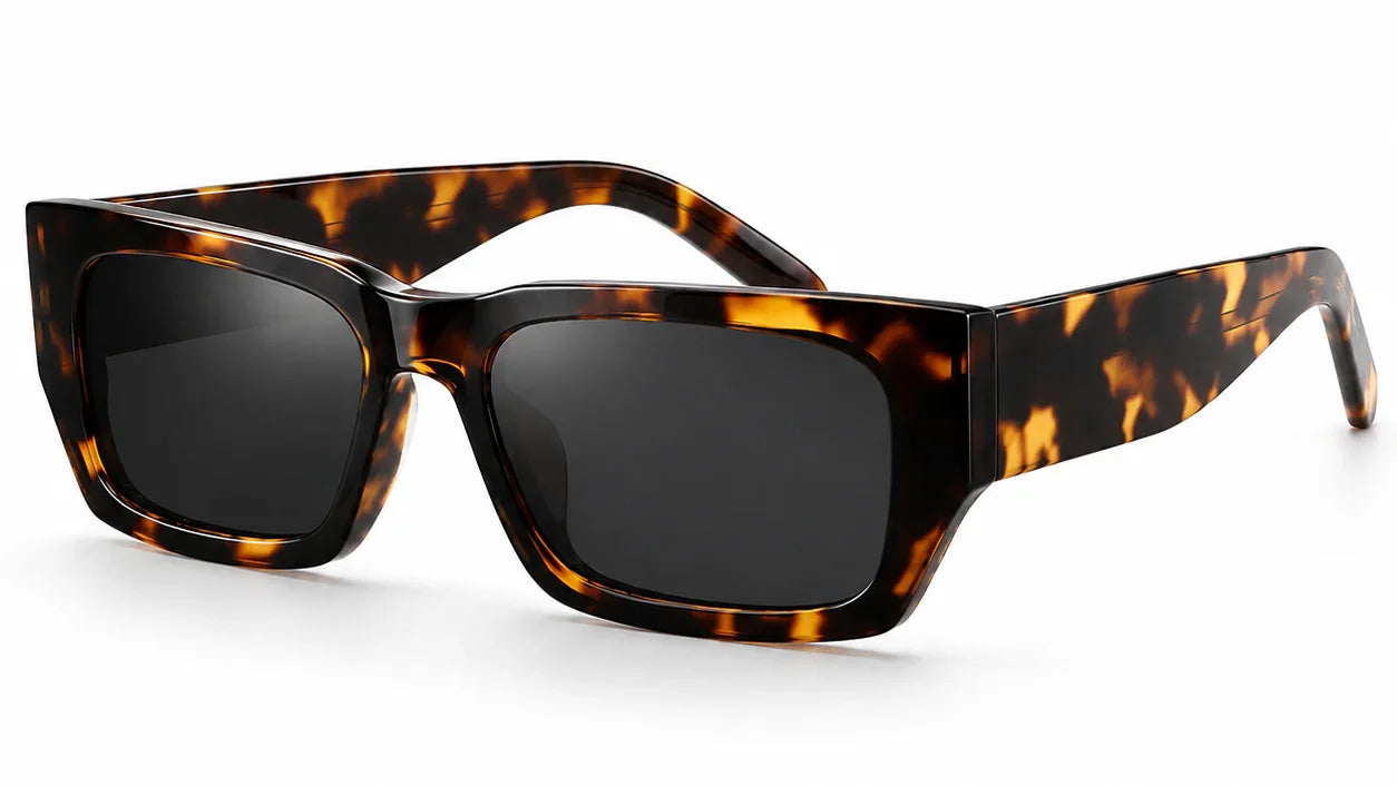 Tortoiseshell square sunglasses with black lenses for women's fashion